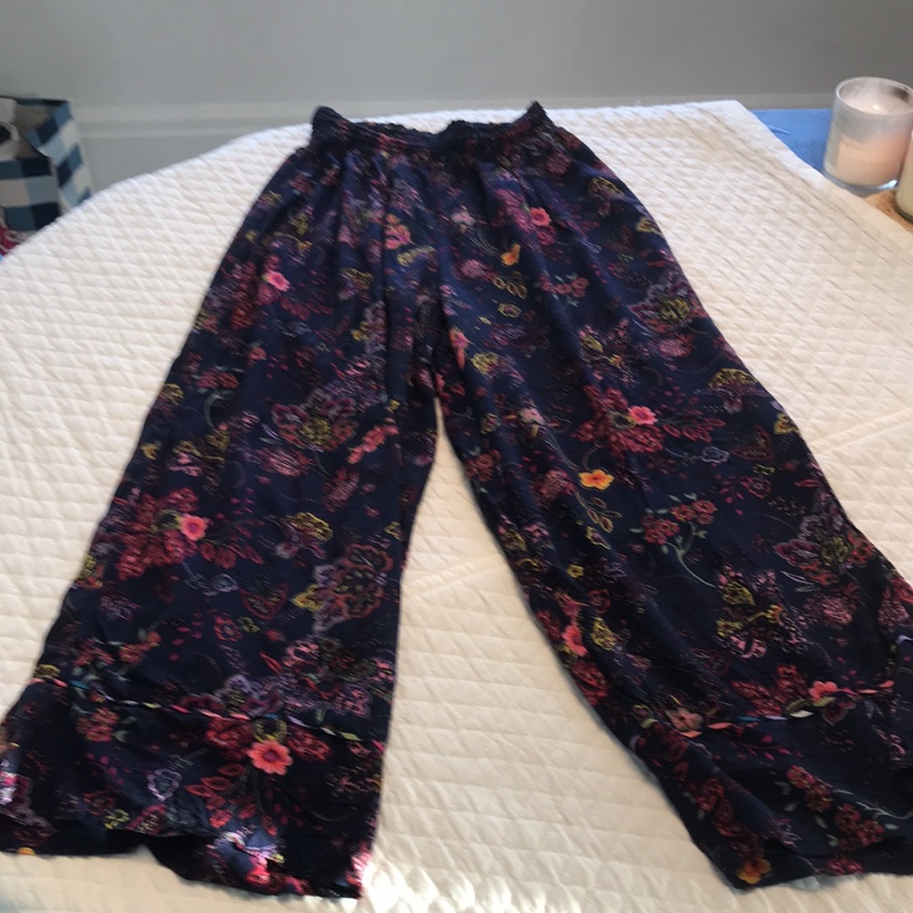 Anthropologie Floreat Small Dark Blue & Floral wide Leg Pants